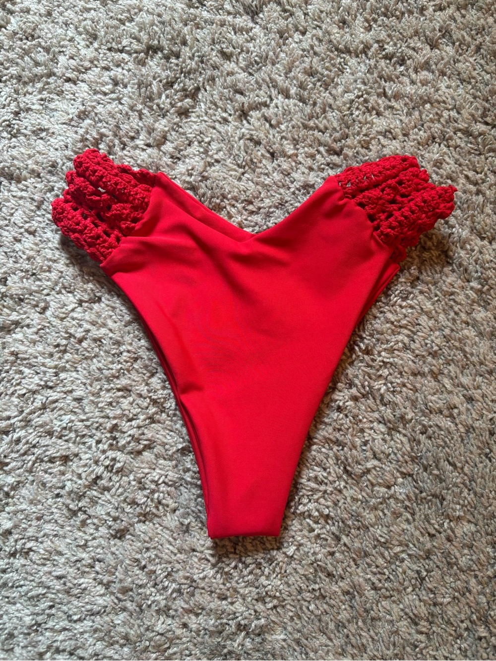 Skatie Red Crochet-Side Bikini Bottoms